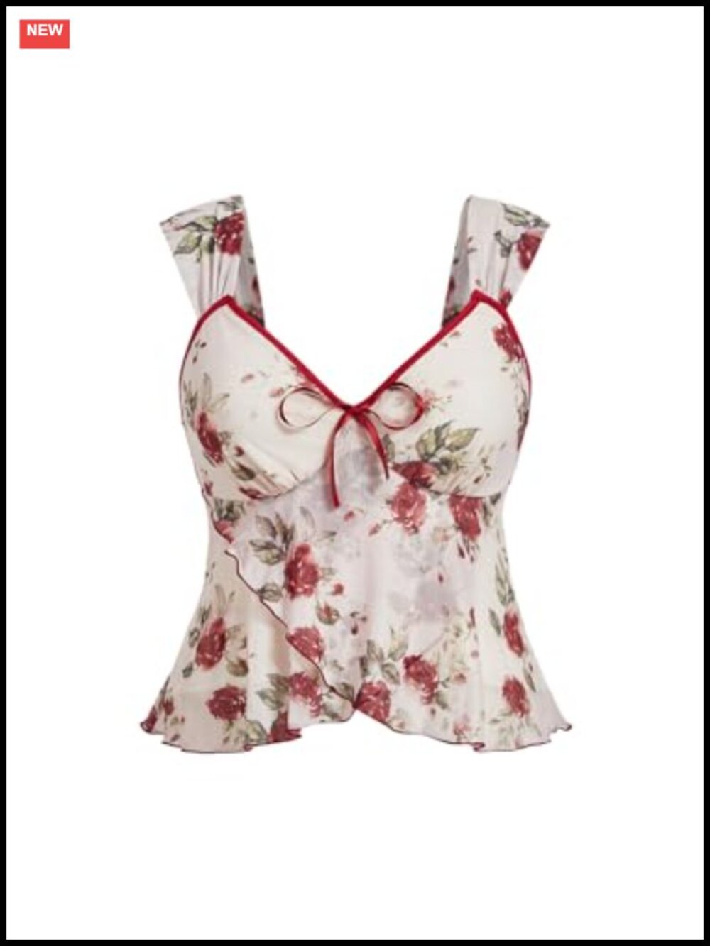 Plus Size Floral Mesh Crop Top Asymmetrical Tank V-Neck Sleeveless